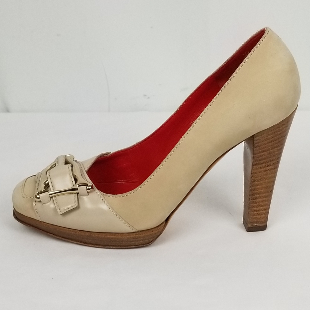 Celine Nude Leather Block Heels Pumps size 37 - Picture 2 of 11